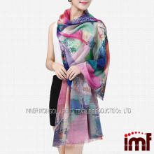 Mantón de lana de mujer hermosa con estampado digital de Geometry Flora